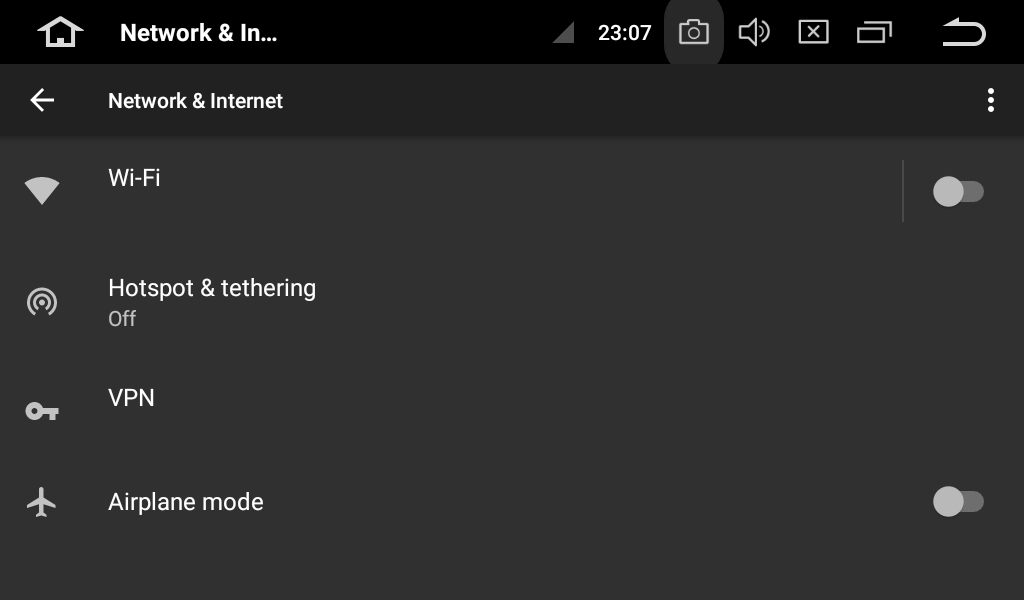 Network &amp; Internet menu screenshot